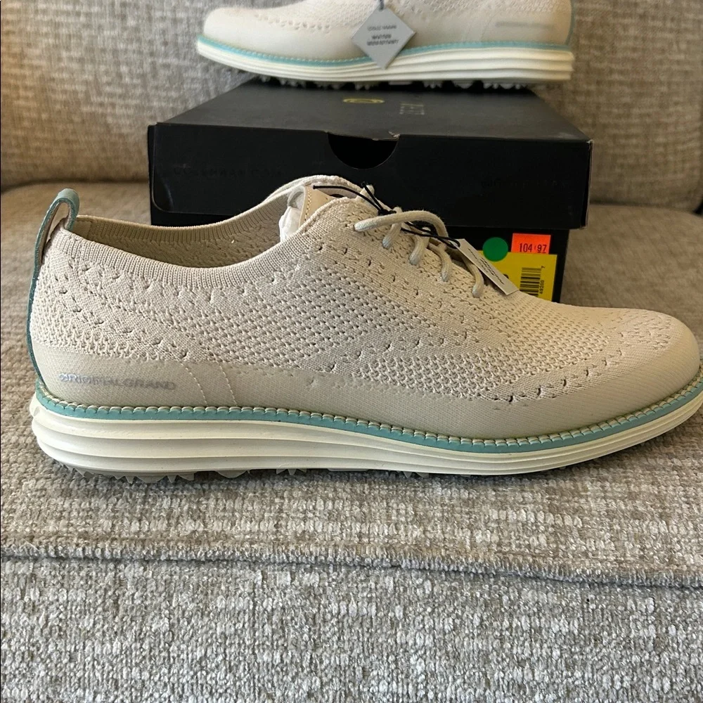 Cole Haan ZeroGrand Stitchlite Wingtip Oxford Golf shoe-Women 9-beige/teal-NWT - Picture 3 of 7